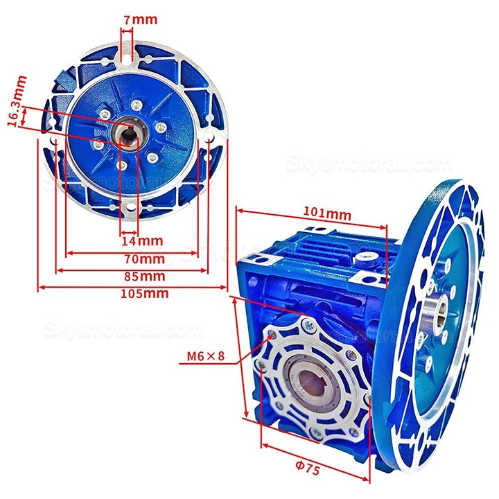 RV040 71B14/71B5 Round Worm Gearbox Ratio 5:1 10:1 20:1 30:1 40:1 Input 14mm